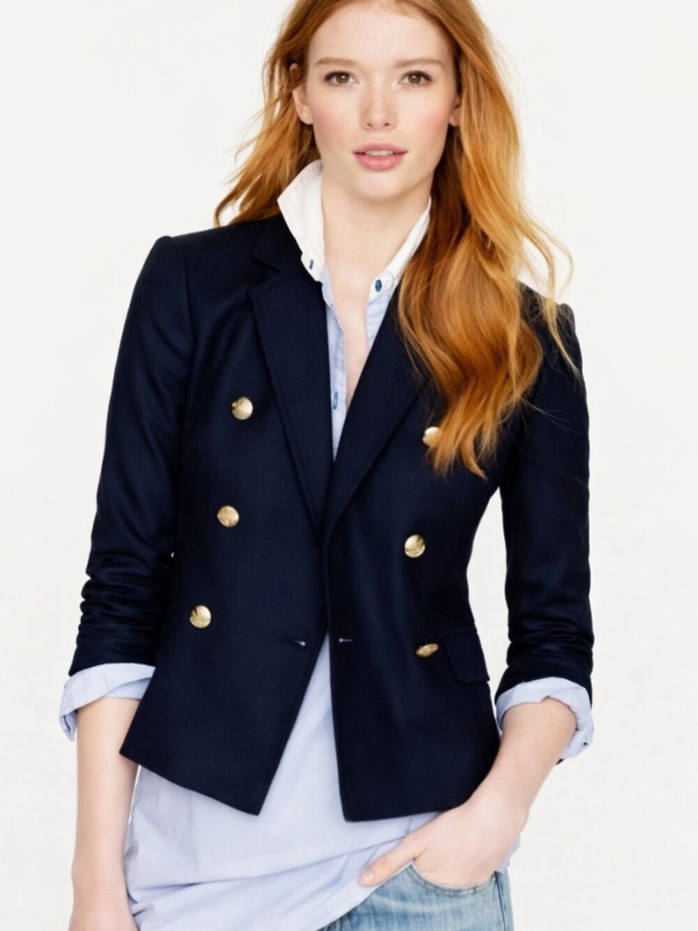 J. CREW 100% Wool Navy Double Breasted Schoolboy Blazer with Gold Buttons SZ 2